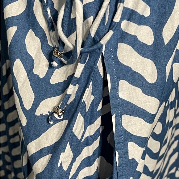 Adrift Blue Herringbone Tiered Swing Dress Babydoll Boho Prairie Cottagecore 2XL - Picture 3 of 7